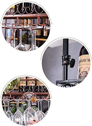 SUCHETA Hanging Wine Rack with Glass Holder and Shelf, Wine Rack Ceiling Wine Rack, Hanging Wine Glass Rack, Vintage Wine Bottle Rack, Antique Wa