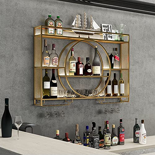 Modern Metal Wall Mounted Wine Display Rack, Bar Unit Floating Shelves, Wall-Mounted Wine Racks, Glass Rack Iron Display Stand Wine Holder With S
