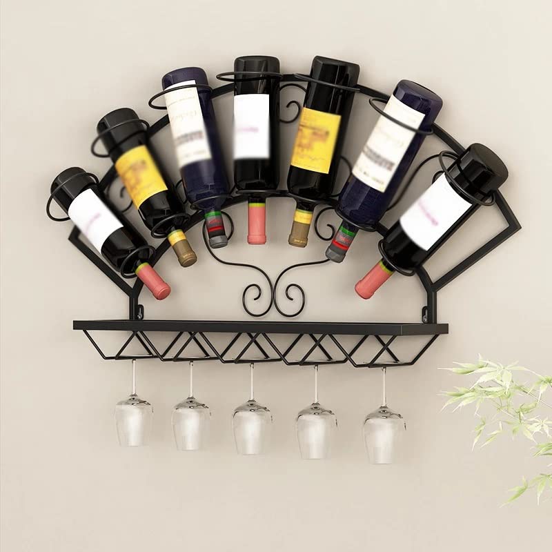 DLOETT Wine Rack Wall Hanging Wall Rack Personality Support European Retro Wrought Iron Display Cabinet