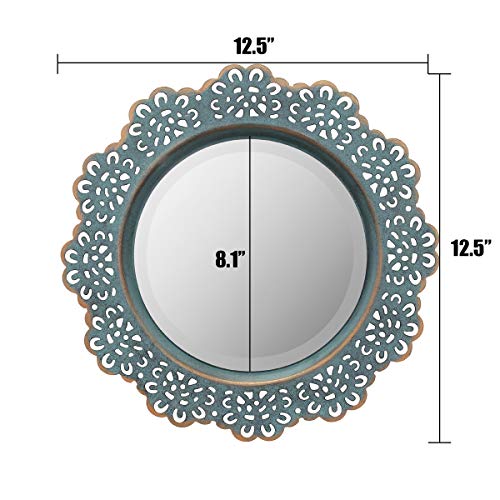 Stonebriar Decorative Round Metal Lace Wall Mirror with Attached Hanger, Turquoise