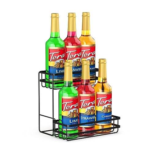KORRTFID 6 Bottle Coffee Syrup Organizer,2 Tier Coffee Syrup Bottle Stand for Coffee Bar,Countertop Freestanding Tabletop Liquor Wine Rack,Storag