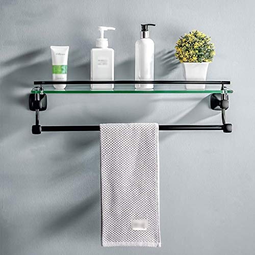 RSOCHS Stainless Steel Towel Towel Rack - Bathroom Pendant Double Bathroom Glass Shelf(50×19.5cm)
