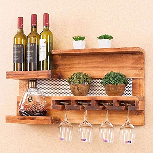 NEOCHY Wine Rack Modern Wall-Mounted Living Room Kitchen Bar Retro Decorative Wine Bottle Storage Rack Goblet Hanging