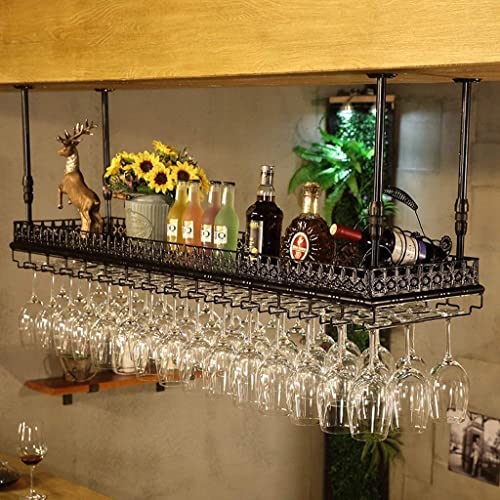PIBM Industrial Vintage Wine Rack, Bar Floating Hanging Shelf, Retro Upside down Stemware Goblet Wine Glass Holder,Restaurant Tableware Bottle St