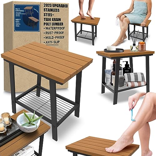 Shower Stool, Shower Benches For Inside Shower, Shower Seats For Shaving Legs Bathroom Bench Waterproof Corner Bench Stainless Steel Poly Lumber