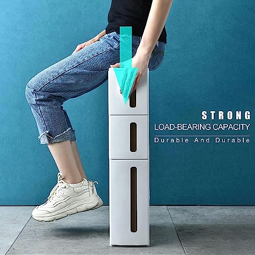 CIADAZ White Small Bathroom Storage Cabinet for Small Spaces, 5 Tier Skinny Storage Cabinet with Plastic Drawers for Kitchen/Living Room/Bedroom/