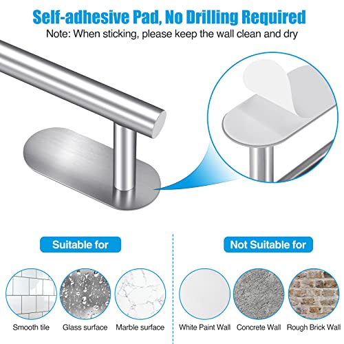 Self Adhesive Towel Rail, 5 in 1Bathroom Accessories Kit for Bathroom & Kitchen Silver Towel Rail Bath Towel Holder Toilet Holder Wall Mounted No