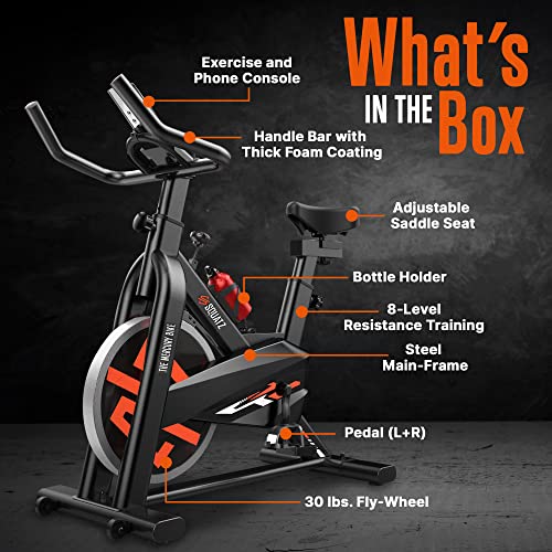 SQUATZ Stationary Cycling Bike Exerciser - Indoor Magnetic Exercise Bicycle With Training Console, 4-Way Adjustable Seat and Handlebar, 8 Resista