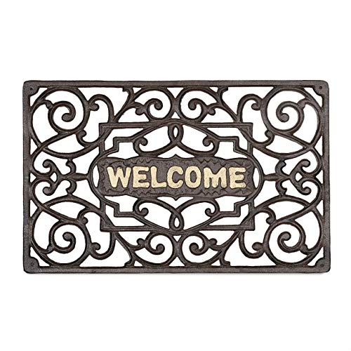 Relaxdays Rustic Door Mat Rectangle, 2 x 52 x 32.5 cm, Cast Iron Doormat in Art Nouveau Style Floor Mat Robust Powder-Coated Metal Welcome Mat, A