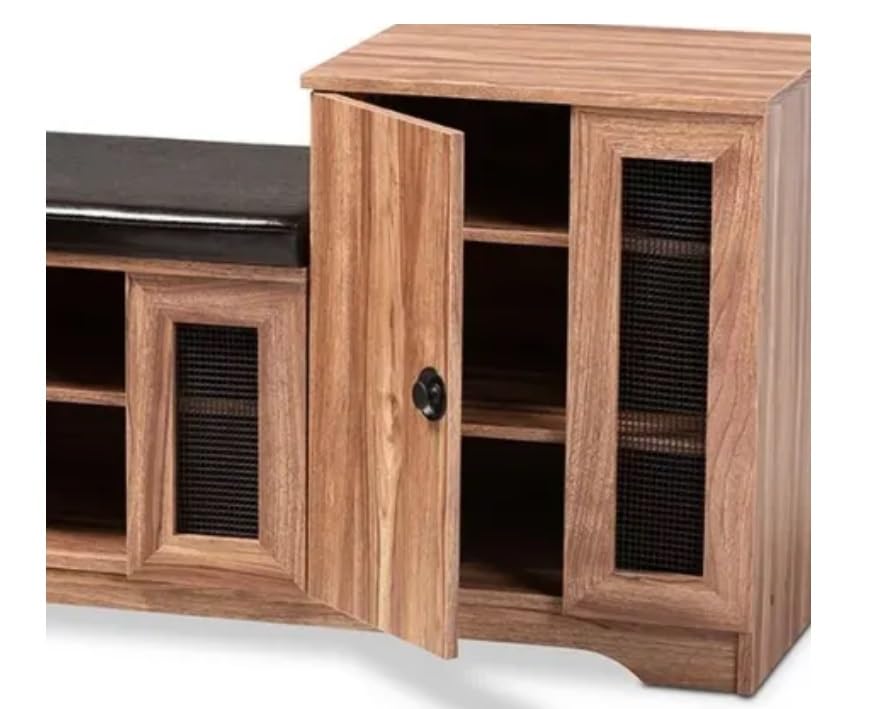 MJWDP Foyer Hallway Shoe Cabinet Upholstered 2-Door Wood Shoe Storage Bench with Cabinet Shoe Rack Home Furniture