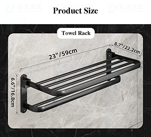 BYONGCHO Towel Rack for Bathroom and Lavatory, Towel Holder 24 inches Towel Shelf Wall Mount with Two Towel Bars Foldable Towel Holder, Bathroom