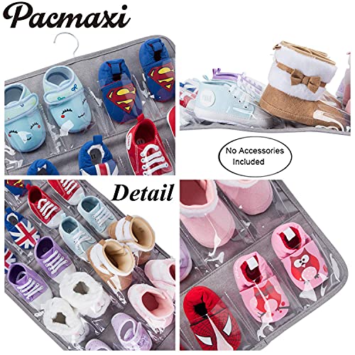 PACMAXI Over The Door Shoes Organizer for 12 Pairs of Baby Shoes Boys Girl, Hanging Baby Shoe Organizer with Hanger(Polyester Material-Grey)