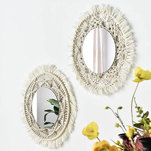 Wall Mirror Macrames Beautiful 2PCS Style Handmade Macrame Outsky Hanging Boho Fringe Round Decorative for Apartment Living Room Bedroom Baby Nur