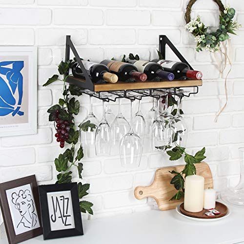 J JACKCUBE DESIGN JackCubeDesign Wall Mount Wine Rack with Glass Holder (Wood) : MK478A