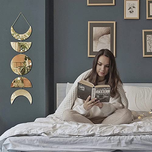 Moon Cycle Wall Decor | Acrylic Decorative Moon Phase Mirror Boho Wall Hanging | Bohemian Decor for Bedroom |Preppy Aesthetic Mirror Decorations