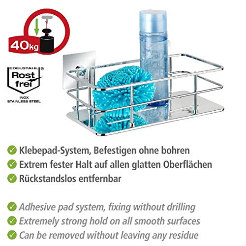 FALKE WENKO Turbo-Loc® Quadro Stainless Steel Wall Shelf - No Drilling Required, Stainless Steel, 24 x 10 x 14.5 cm, Chrome