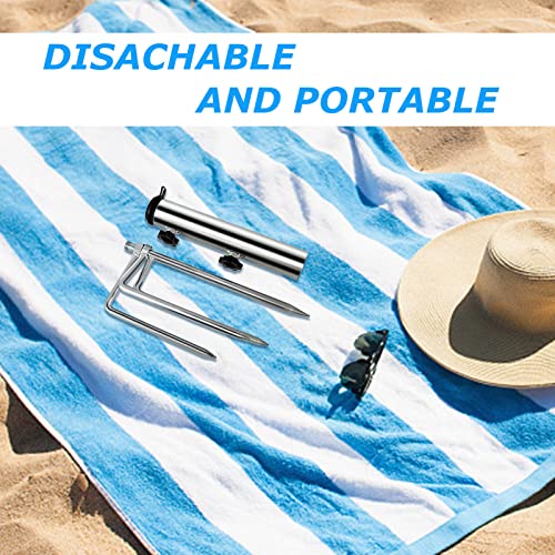 Mikytoper Umbrella Stand Anchor with 4 Spikes, Removable & Adjustable Heavy Duty Metal Parasol Base, Outdoor Umbrella Steel Anchor for Beach Gras