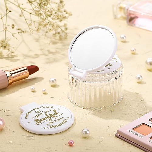 Gulfmew 2.76 Inch 36 Pcs Inspirational Compact Mirror Bulk Round Makeup Glass Mirror Personal Purse Pocket Mini Mirror Gifts for Women Girls Cowo