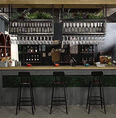 SUCHETA Hanging Wine Rack with Glass Holder and Shelf, Wine Lovers Bar Furniture& Wine Holder Vintage Style Ceiling Wine Racks/Metal Iron Adjusta