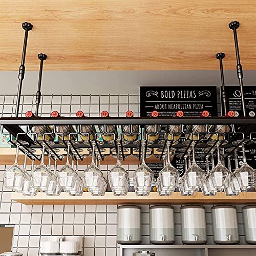 ULAINE Vintage Ceiling Wine Racks, Adjustable Height, Metal Wine Holder Stemware Goblets, Iron Wine Bottle Holder, Hanging Wine Glass Hanger, For