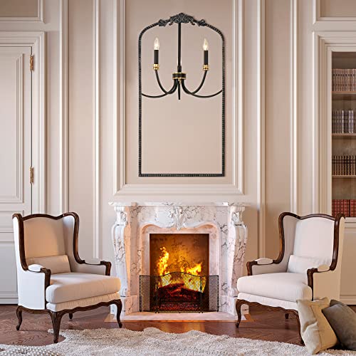 CASOLLY Traditional Retro Brush Black Gold Arch Wall Mirror, 19"x31" Carved Elegant Rectangle Vintage Mirror with Antique Ornate Frame, Baroque I