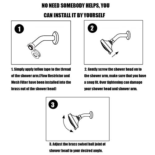 Kaxich Shower Head 4 Inch Rainfall High Pressure Showerhead 5 Spray Settings with Adjustable Metal Swivel Ball Joint, Fixed Mount