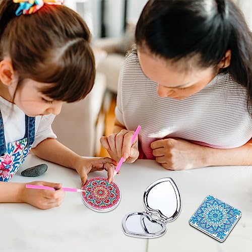 RUIYELE 5 Pieces Diamond Painting Mirror DIY Diamond Art Makeup Mirror with Mandala Portable Pocket Mirror Crystal Painting Ornaments Kit for Wom