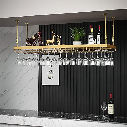 EYLINK Industrial Vintage Metal Wine Rack, Ceiling Mounted Hanging Wine Bottle Holder, Goblet Stemware Stand, For Bars Restaurants Kitchens, Big