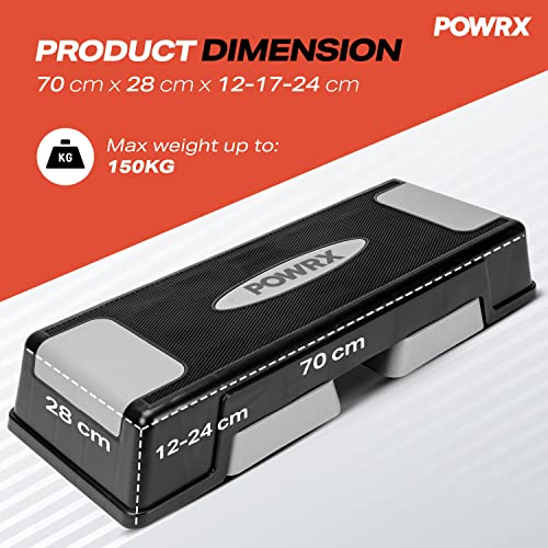 POWRX aerobic stepping board 12/17/24cm (3 levels) I Stepper height-adjustable and non-slip for Aerobics, Gymnastics and Fitness I Home Step Step