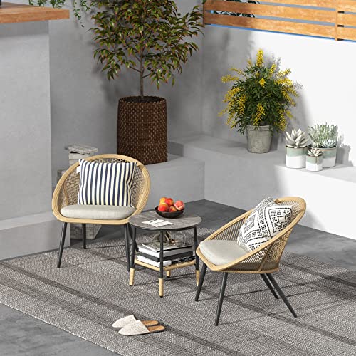 Grand patio Bistro Set 3-Piece All-Weather Wicker Steel Modern Boho Glam rattan garden furniture,Tan