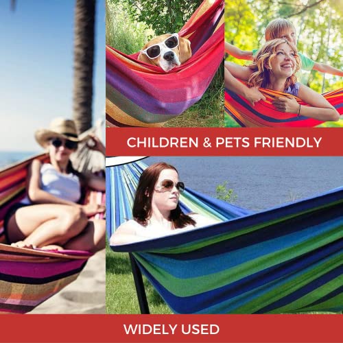Hammock with Stand Included (250 cm) and Carry Case, Multi-Coloured Cotton Hammock for Garden, Terraces, Travel, Camping (Weight up to 150 kg)