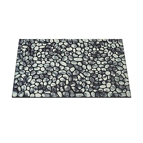 Nicoman Pebble Stone Pattern Barrier Doormat Eco-Friendly Scrape and Absorbent Indoor/Outdoor Door Mat, Rectangular (60x40cm), Pebbles Grey