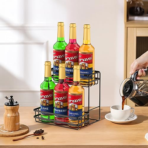 KORRTFID 6 Bottle Coffee Syrup Organizer,2 Tier Coffee Syrup Bottle Stand for Coffee Bar,Countertop Freestanding Tabletop Liquor Wine Rack,Storag