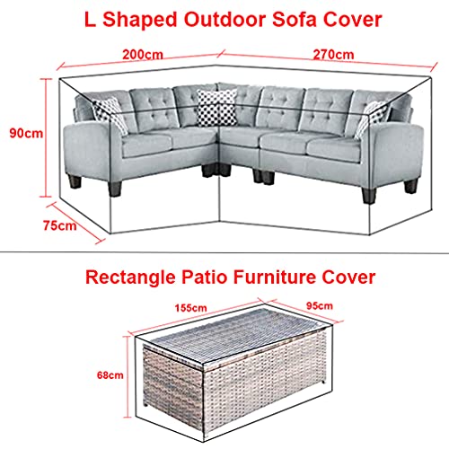 L Shaped Garden Furniture Covers - Protective Cover for Corner Sofa with Durable Hem Cord, 210D L Shaped Outdoor Sofa Cover L Shaped Patio Couch