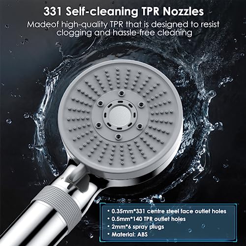 Luxear Shower Head Anti Limescale Filter for Hard Water, 5 Modes, Low Pressure Water Air Boosting Universal Handheld Rain Shower to Save Water in