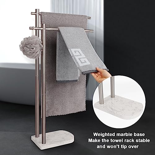 NearMoon Standing Towel Rack, Freestanding Double Towel Holder with Marble Base for Bathroom, Pool, SUS304 Stainless Steel (Brushed Nickel)
