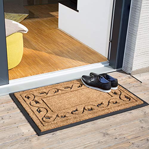 Relaxdays Coconut Fiber & PVC Rubber Doormat Anti-Slip Welcome Mat for Indoor & Outdoor Use w/ Floral Pattern made of Sustainable Coir Floor Mat