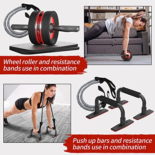 EnterSports Ab Rollers Wheel Kit, Exercise Wheel Core Strength Training Abdominal Roller Set with Push Up Bars, Resistance Bands, Knee Mat Home G