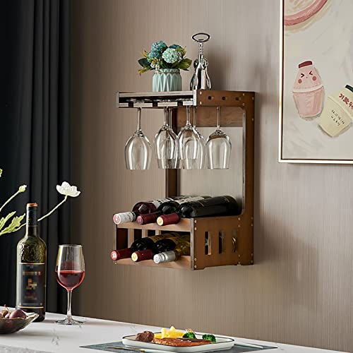 EYLINK Wooden Wall Mounted Wine Rack,Wall Wine Rack,Wine Bottle Stemware Glass Rack Wall Mounted,Wine Racks,Glass Rack,Hanging Wine Bottle Shelf