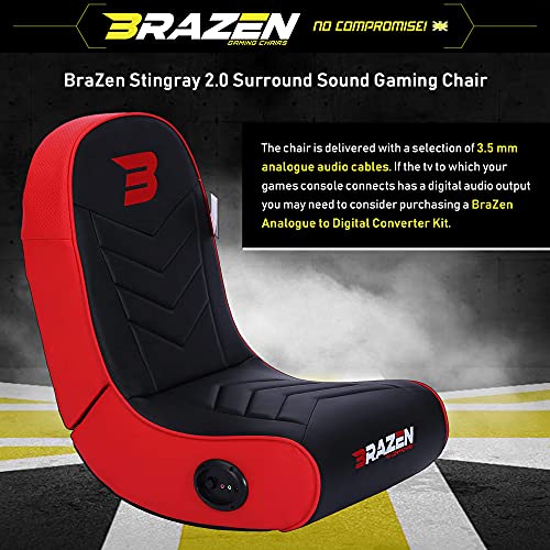 BraZen Stingray 2.0 Children Kids Gaming Chair Foldable Floor Rocker Rocking with Sound Speakers British Brand - Red