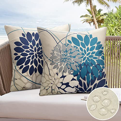 Cushion Covers 40CM X 40CM Blue Green Flower Pattern Pillow Cover Grey Cushions Summer Spring Waterproof Cushions Pillow Case 16X16 Decorative Co