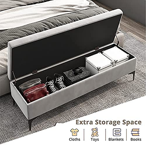 storage bench, velvet upholstered footbed bench, premium locker bedroom bench with storage, hallway shoe bench,Khaki,60x40x43cm(24x16x17inch)