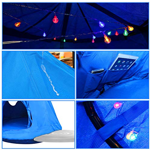MIMIEYES Hammock Swing Waterproof Hanging Tent with LED Lights Maximum Load 330 lbs (blue)
