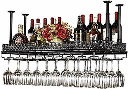 EYLINK Wine Racks,Simple Style Iron Hanging Wine Glass Rack Hanging Wine Bottle Holder Bar Creative Wine Rack Ceiling Decoration Shelf for Bars,R
