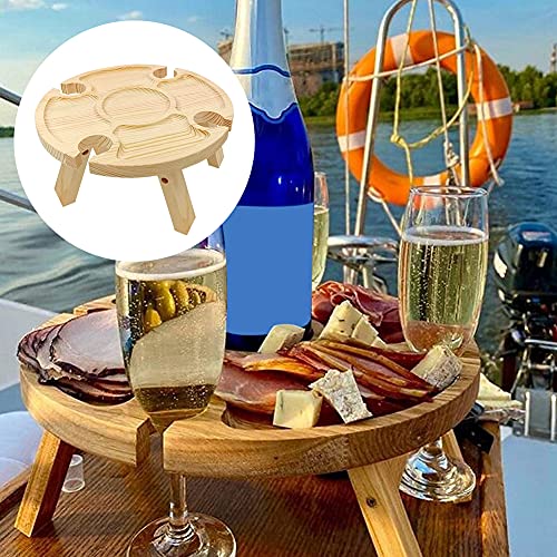 MOVKZACV 2 In 1 Beach Wooden Folding Portable Picnic Table Hiking With Wine Glass Holder,Mini Table for Hiking,Camping,Outdoor Dinner, Lightweigh