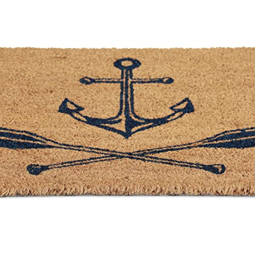 Relaxdays Nautical Anchor and Oars Doormat Coir, 40x60 cm, Door Mat Inside & Outside, Non-Slip, Dark Blue/Natural Coir