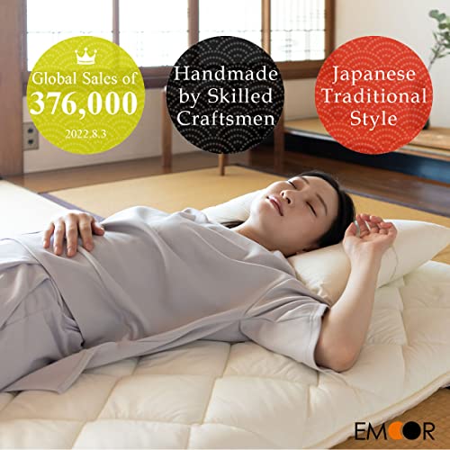 EMOOR Japanese Futon Mattress CLASSE Twin Made in Japan White, Foldable Floor Sleeping Bed Tatami Mat