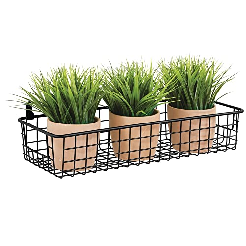 mDesign Set of 2 Hanging Storage Baskets – Wall-Mounted Metal Wire Basket – Multi-Purpose Organiser Tray for Household Items – Black