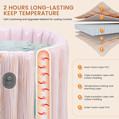 Portable Bathtub for Adults, Foldable Inflatable Soaking Bathtub for Hot Bath and Ice Bath, Bathroom Freestanding Bathtubs for Shower, 80x80cm