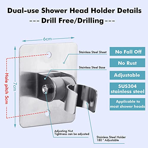 Adhesive Handheld Shower Head Holder Stainless Steel Showerhead Bracket Adjustable Shower Spray Holder Wall Mount Shower Wand Holder Universal Dr